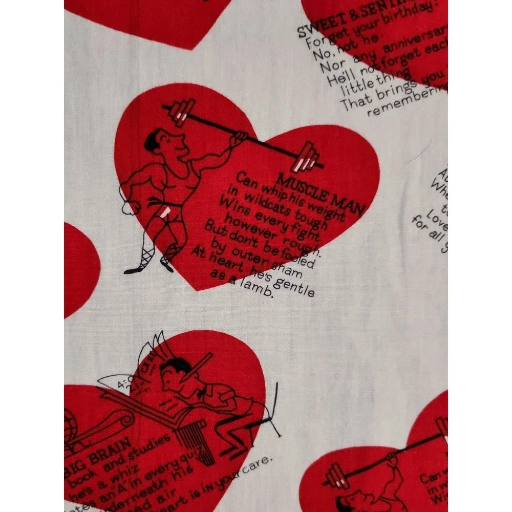 1/2yd Vtg Man o Your Dreams Novelty Fabric Valentine Love Humor Red White Cotton